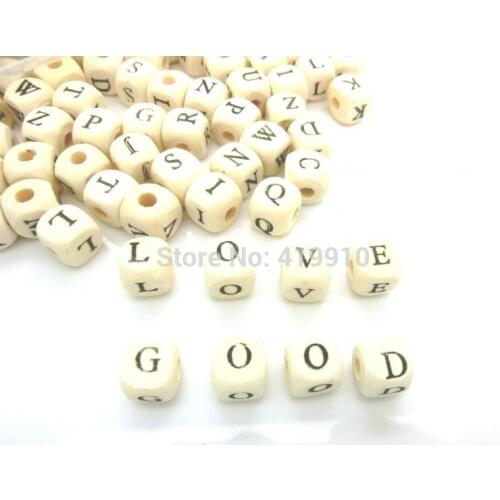 Free shipping-300PCs Natural Square Shape Alphabet/ Letter "A-Z" Cube Wood Beads 8x8mm(2/8"x2/8") D0130
