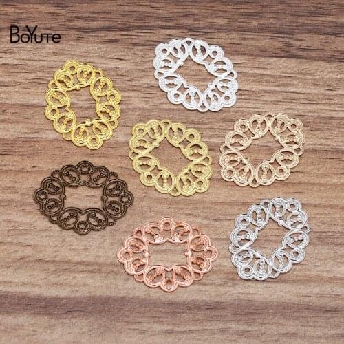 BoYuTe Wholesale 100 Pcs 21*27MM 7 Colors Vintage Charms Flower Filigree Brass Material DIY Jewelry Pendant Charms
