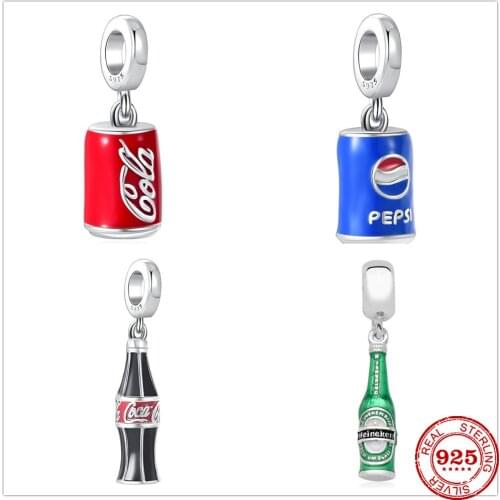Hot Sale 100%925 Sterling Silver Cola Charm Beads Fit Original Pandora charms Bracelet For Women DIY Jewelry