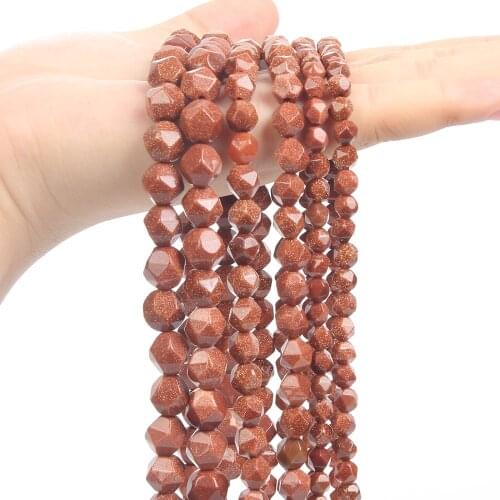 Faceted Natural Stone Beads Golden Sandstone Loose Beads For Jewelry Making Needlework Bracelet Necklace DIY Accessorie 6/8/10MM