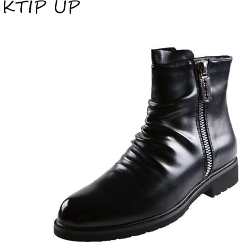 Spring Autumn Chelsea Boots for Men Dress Boots Black Fashion Breathable Pointed Zip Leather Boots Men Winter Shoes Mens Shoes