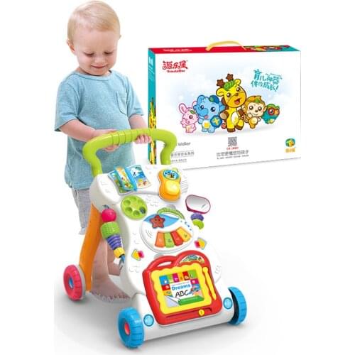 Toddlers Baby Walker Toy First Step Car Multi-Function Baby Trolley Walker Sit-to-Stand ABS Musical Walker with Adjustable Screw