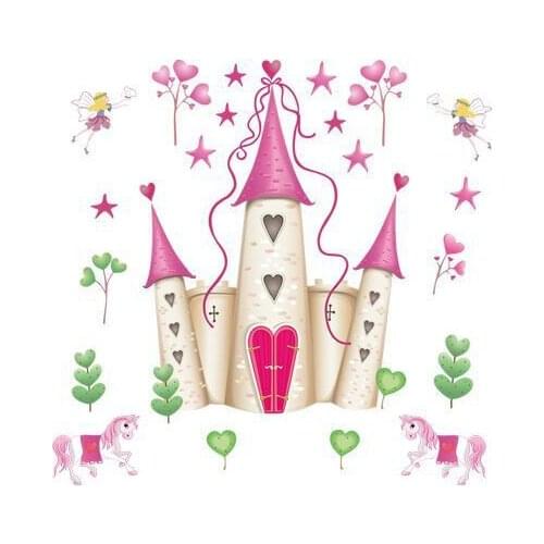 DF5083 new arrival Removable Pink Princess Castle Girl room Tower Wall sticker for Girls/Kids/Children Bedroom Wall Mural