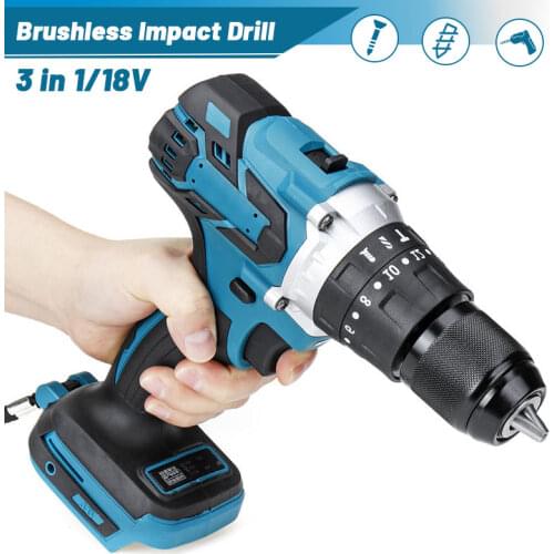 3 in 1 Brushless Electric Hammer Drill Electric Screwdriver 13mm 20+3 Torque Cordless Impact Drill for Makita Battery 18V