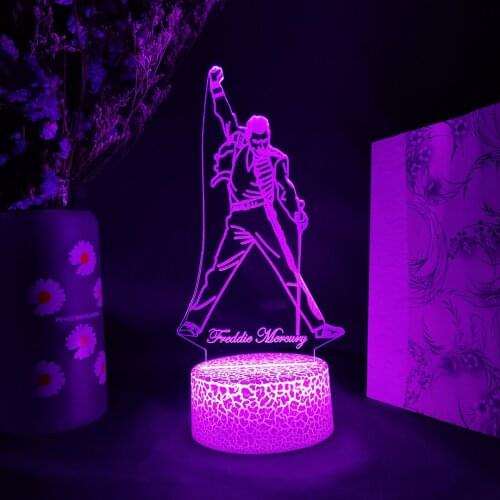 Freddie Mercury Live Concert Show Singing Silhouettes 3D Night Lamp Queen Band LED Sensor Lights Home Decoration Kids Xmas Gift