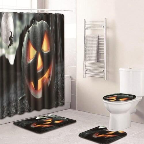 Halloween 180X 180cm Digital Printing Creative Shower Curtain Mat Four-Piece Suit Bathroom Bathroom Carpet Mat Halloween Festive