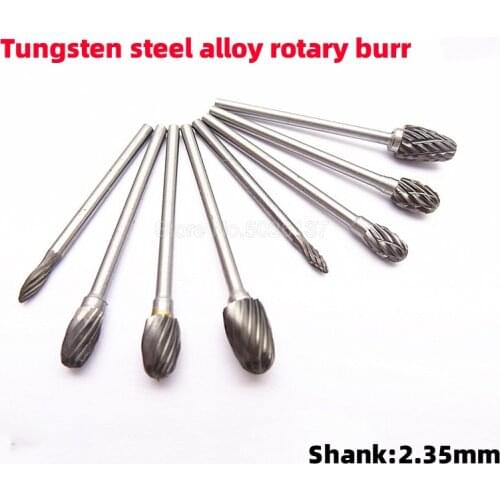 2.35MM Shank Hard Metal Grinding Head Wood Carving Tungsten Steel Rotary Boring Cutter File Tool Single Slot Milling Dome Files