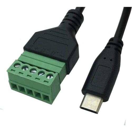 USB 2.0 type-c Male to 5 Pin/Way Female Bolt Screw Shield terminals Pluggable Type Adapter cable 0.3m