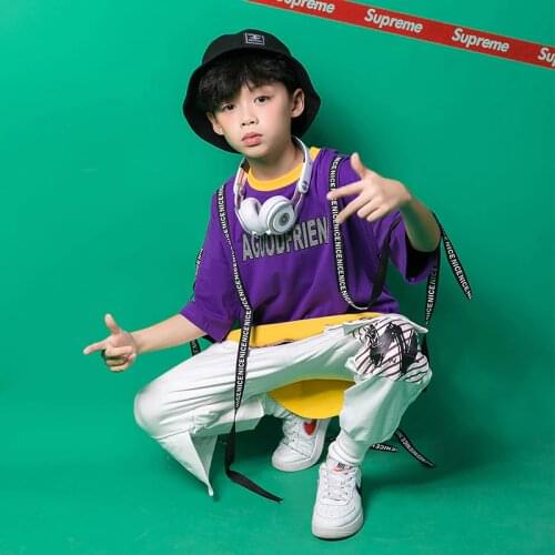 Girls Boys Ballroom Dancing Costume Hip Hop Clothing Cropped Sweatshirt Shirt Jogger Pants Jazz Dance Clothes for Kid Streetwear