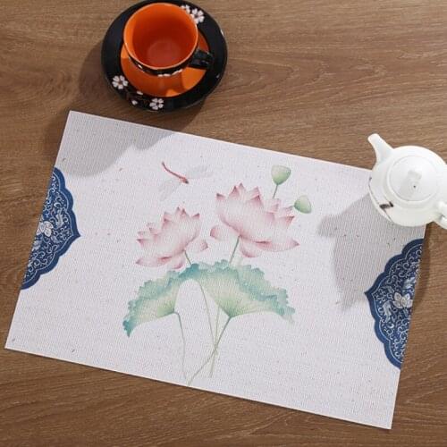 Chinese Style Ink Painting Print PVC Placemat for Dining Table Coaster Washable Mat Non-slip Doilies Cup Mats Oilproof Table Pad