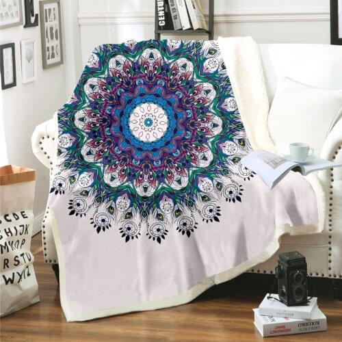 Colorful Peacock Blanket 3D Print Sherpa Blanket on Bed Kids Girl Flower Home Textiles Dreamlike Style 04