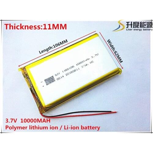 Li-po 3.7V 10000mAh 1162106 Lithium Polymer Li-Po li ion Rechargeable Battery cells For Mp3 MP4 MP5 GPS