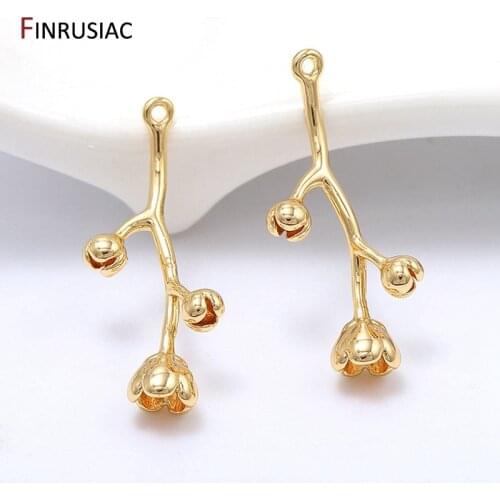 Jewellery Making Supplies Plated 14k Real Gold Flower Branches Pendant DIY Necklace Earrings Pendant Accessories Findings