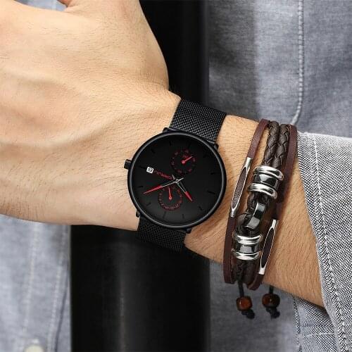 Mens Watches CRRJU Mens Stainless Steel Mesh Watches Casual Quartz Watch for Men Sport Waterproof Clock Relogio Masculino