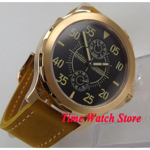 44mm Parnis sapphire glass power reserve ST 2542 mens watch 772 gold case 5ATM water resistance