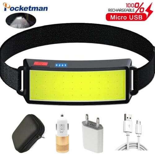 2021 Year New Style Headlamp Portable Mini COB LED Headlight with Built-in Battery Flashlight USB Rechargeable Head Lamp Torch