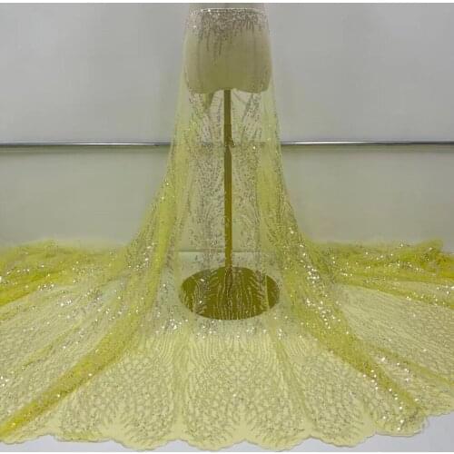 Nigerian Mesh Lace Fabrics with Beads L-428881 African Sequins Lace Fabric High Quality French Tulle Lace Fabirc
