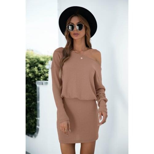 Autumn Dress Womens Clothing 2021 Robe Femme Pencil Dresses Skew Collar Long Sleeve Slim Mini Dress For Woman Vestido De Mujer