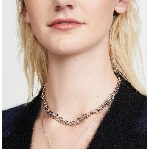 Hardware element link necklace for women new fashion copper metal silver color double levels cool necklace brand necklace