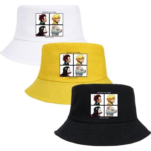 Demon Slayer Cartoon Bucket Hat Men Women Outdoor Beach Sun Hat Black Fashion Panama Fisherman Hat Unisex Casual Bucket Cap