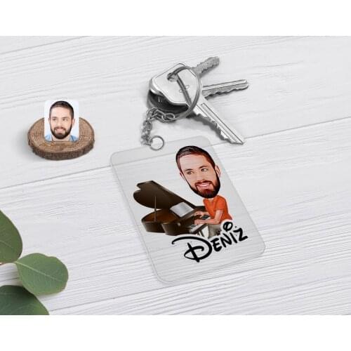 Personalized Men 'S Piyanist Caricature Of Transparent Plexiglass keychain