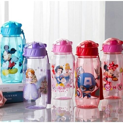 Outgoing Travel Cartoon Plastic Water Cup Childrens Straw Cup Drinking Cup Student Portable Water Bottle Leakproof 450ML Bottle