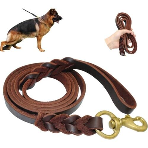 Pet Leash Rope Braided Real Leather Leash Waterproof pet traction rope Walking Training Lead for German Shepherd Rope Traction