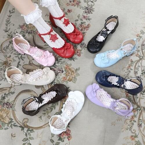 Sweet lolita shoes tea party kawaii princess kawaii shoes vintage lace bowknot round head high heel women shoes loli cosplay cos