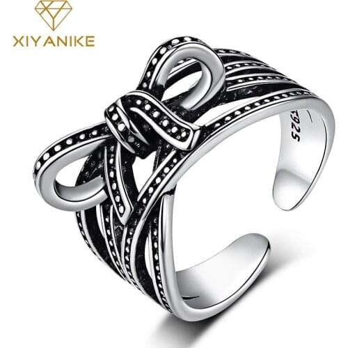 XIYANIKE 925 Sterling Hot Sale Vintage Bowknot Opening Rings For Women Couple Party Fashion Handmade Finger Jewelry Gif