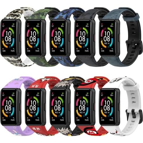 Strap with Colorful Print For Huawei Honor Band 6 6pro Smart Watch Wrist Premium 16mm Width Silicone Fitness Tracker Watchband
