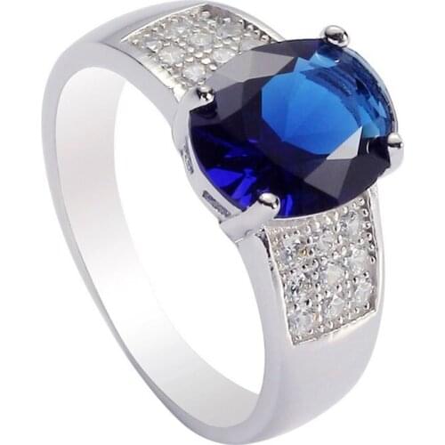 Eulonvan Luxury Charms Wedding 925 sterling silver rings for girls dropshipping Dark Blue Cubic Zirconia S-3706 size 6 7 8 9 10