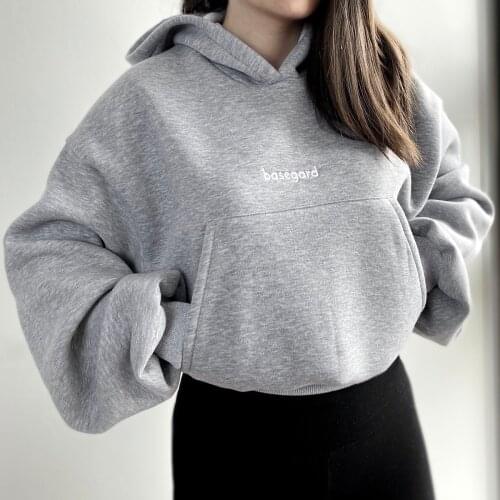 Basegard Hoodie Oversize Basic Women Female Loose Winter Spring Grey Long Sleeve Cotton Girl Top Black Lilac Purple Sweatshirt