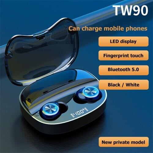 Tw90 fones de ouvido sem fio display led estéreo microfone fone de ouvido sem fio caixa carregamento bluetooth eaephone para