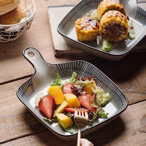 Japanese-style ceramic tableware plate creative household single handle bakeware net red dish plate oven special baked rice plat
