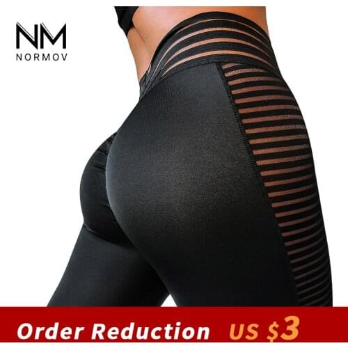 NORMOV Sexy Women Leggings Fitness Mid Waist Push Up Mesh Patchwork Ankle Length Polyester Leggin Solid Skinny Leggings