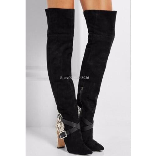 Women New Snakeskin Leather Over the Knee Boots Fashion Snakeskin Leather Cross Buckle Strap Long Boots Lady Large Size Boots