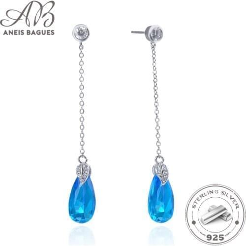 Aneis Bagues Luxury 925 Sterling Silver Created Sapphire Gemstone Water Drop Earrings Fine Jewelry Gift Wholesale