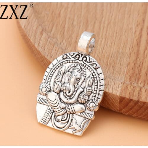 ZXZ 5pcs Tibetan Silver Ganesha Elephant God of Beginnings Charms Pendants Jewelry Findings 38x24mm