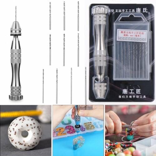 1SET Crystal UV Epoxy Resin Mold Drill Holes Tool Hand Drill with 10 PCS Drill Bits Keychain Pendant Jewelry Making Accessories