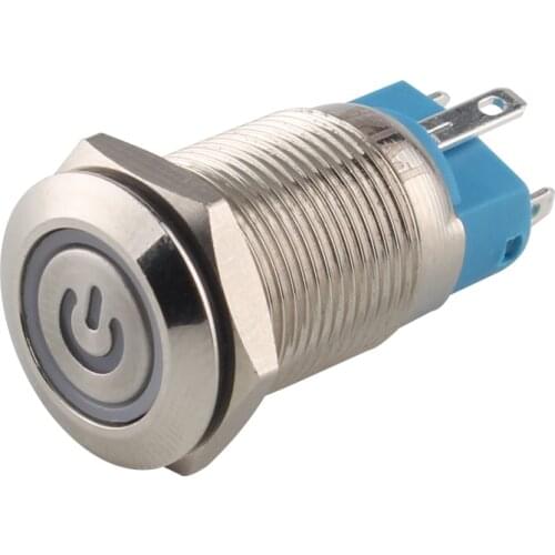 12mm Stainless Steel Metal Button Switch Self-Locking Ring Power Symbol Waterproof Self-Locking Small round with Light