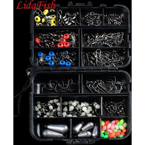 177pcs Fishing Accessories Hooks Swivels Weight Fishing Sinker Stoppers Connectors Sequins Lures Fishing Tackle Box