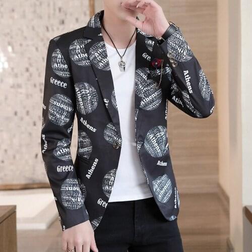 2021 Mens Personalized Printed Suit Fashionable Youth Casual Spring Slim Fit Trendy Handsome Suit Men