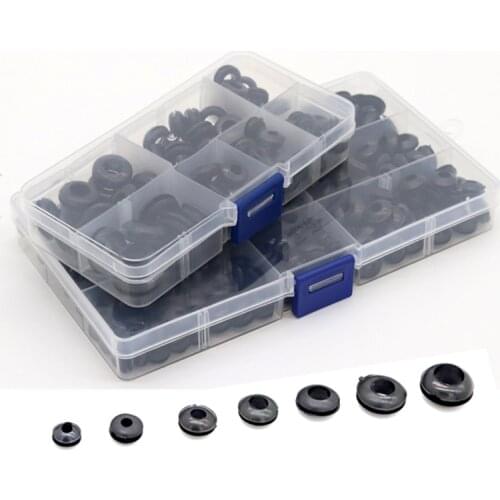 243/105pcs Black Rubber Electric Cord Cable Gasket Grommets Rubber Grommets Retaining Rings Wire Cable Hose Protect Gasket Kit