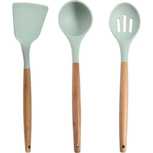 3PCS Cooking Utensils Set Non-stick Spatula Soup Spoon Tongs Oil brush Wooden Handle Kitchen Tools Set Gifts for Mother