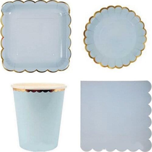 44pcs/set Candy Color Gold Foil Disposable Tableware Cups Napkin Straws Baby Shower Wedding Party Decoration Tableware