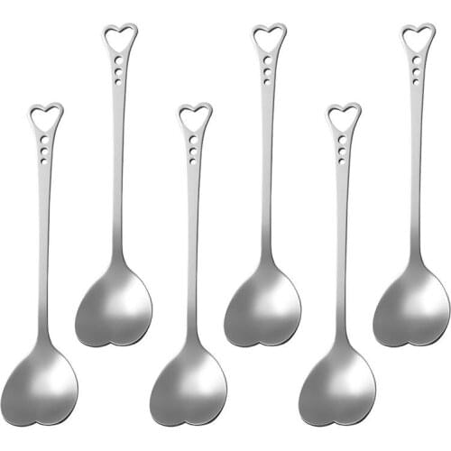 6pcs Heart Shape Spoons Cute Stainless Steel Mixing Spoons Coffee Spoons Stirring Spoons for Home Bar