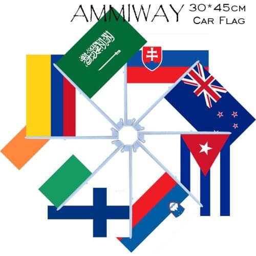 AMMIWAY 30x45cm Car Flags Slovakia New Zealand Cuba Slovenia Finland Ireland Colombia Country National Car Flags and Banners