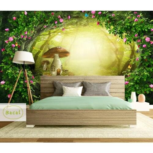 Bacal Custom 3D Mural Wallpaper For Kids Room Mushroom Children Room Bedroom Decor Flower Wallpaper Murals Papel De Parede