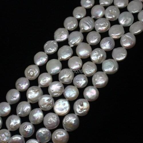 Free Shipping!Wholesales 35pcs,10~11mm Natural Button Pearl Round Loose Beads 15