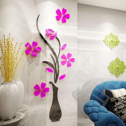 Free shipping Vase Acrylic mirror wall stickers DIY art wall decor stickers Entranceway 3d decoration Window stickers